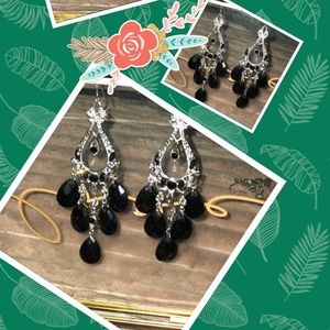 Dangling black bead earrings